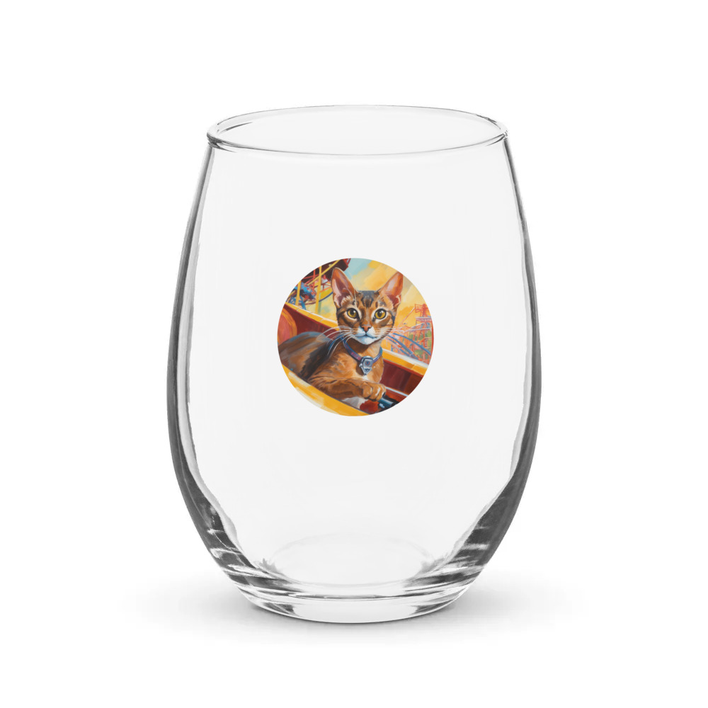 PugMug Custom Tabby Abyssinian Cat Stemless Wine Glass