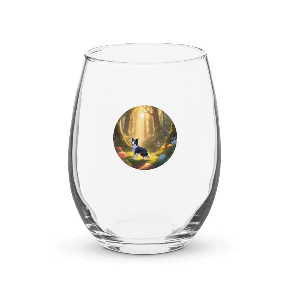 PugMug Custom Border Collie Stemless Wine Glass