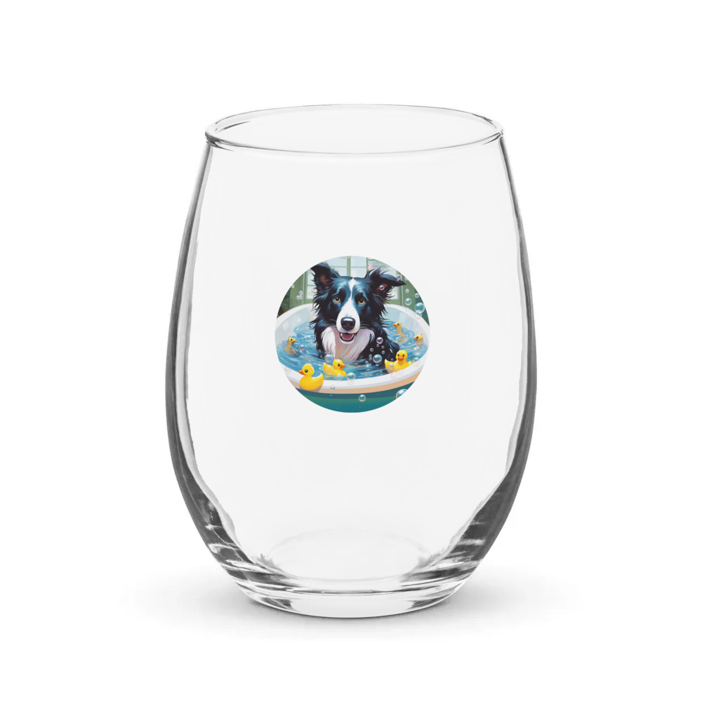 PugMug Custom Border Collie Stemless Wine Glass
