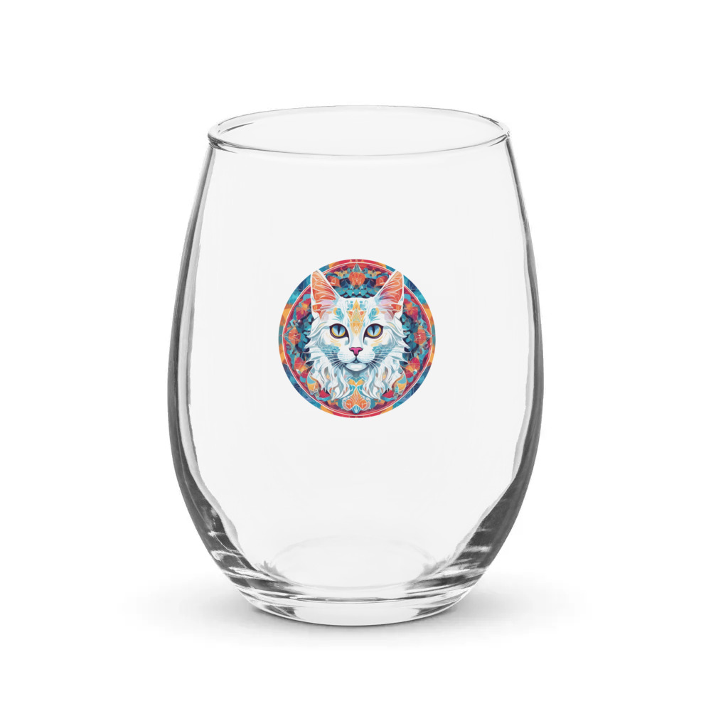 PugMug Custom White Companion Cat Stemless Wine Glass