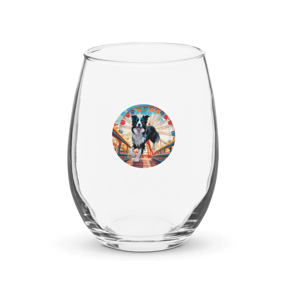 PugMug Custom Border Collie Stemless Wine Glass