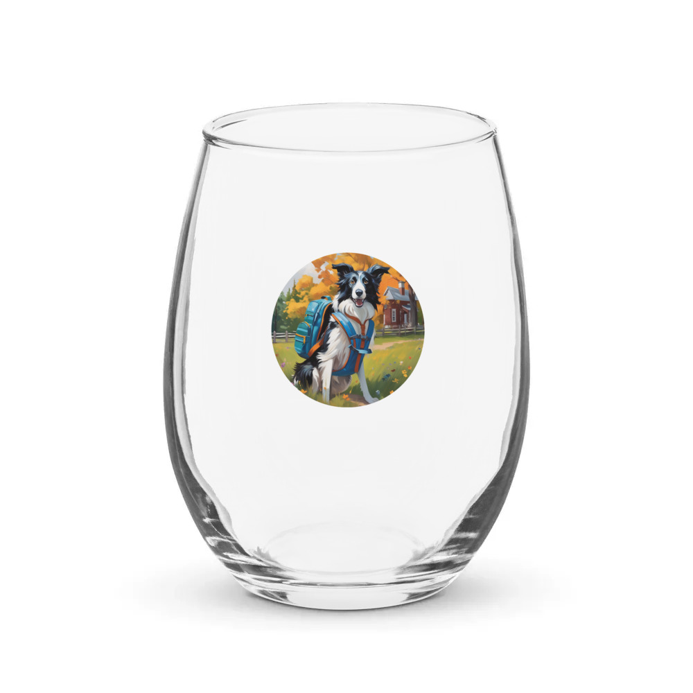 PugMug Custom Border Collie Stemless Wine Glass