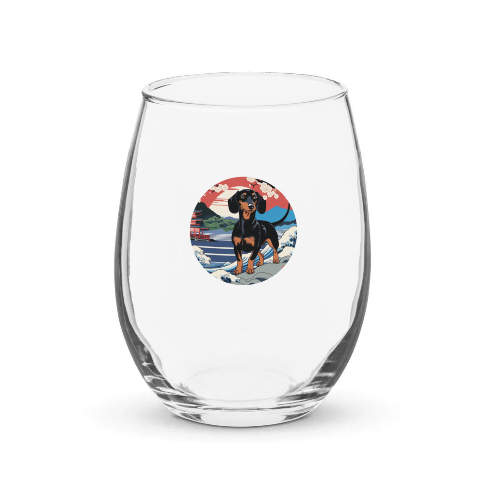 PugMug Custom Black Dachshund Stemless Wine Glass