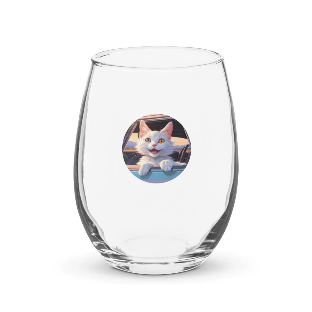 PugMug Custom White Companion Cat Stemless Wine Glass