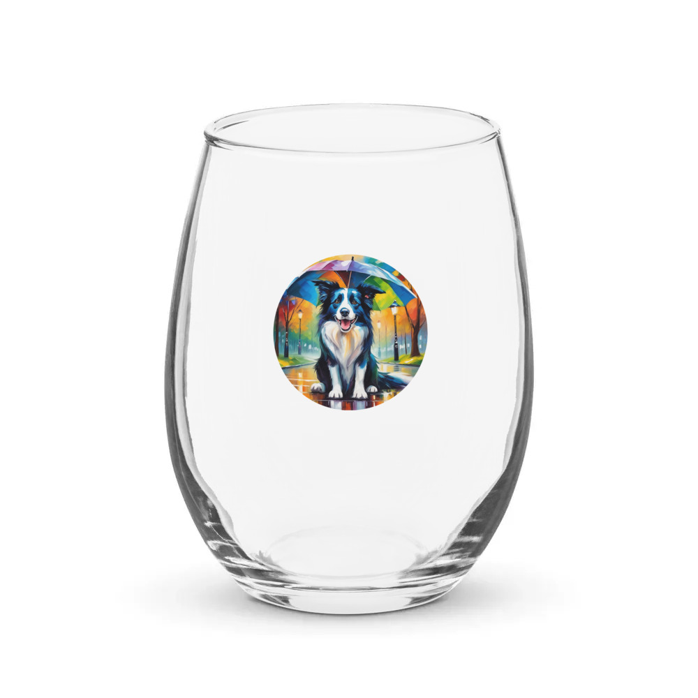PugMug Custom Border Collie Stemless Wine Glass