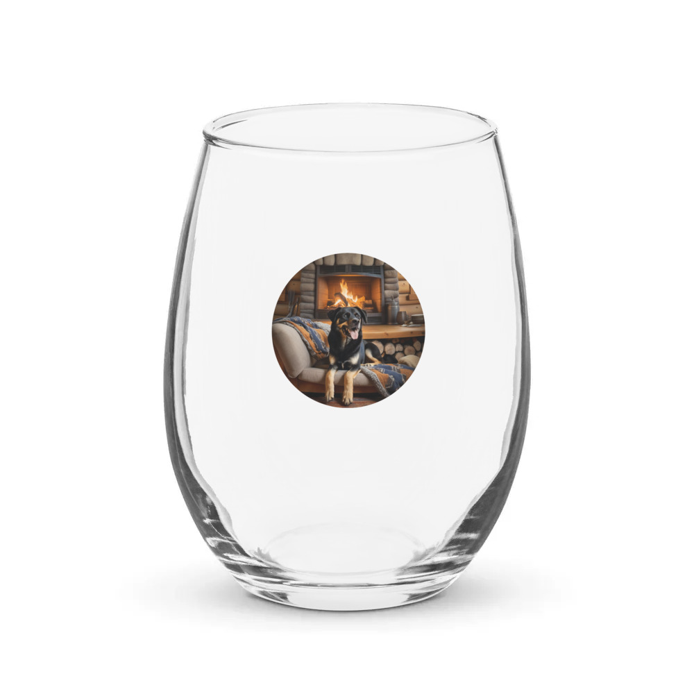 PugMug Custom Blue Stemless Wine Glass
