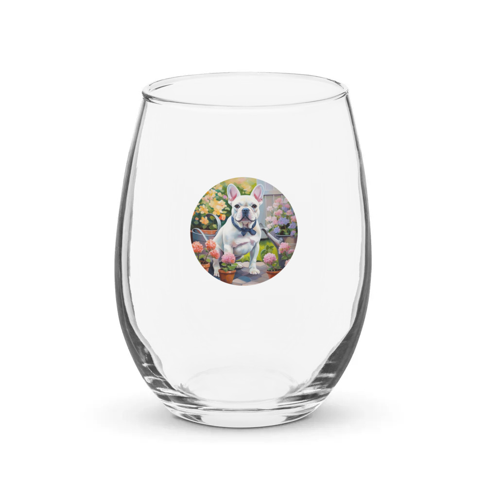 PugMug Custom White French Bulldog Stemless Wine Glass