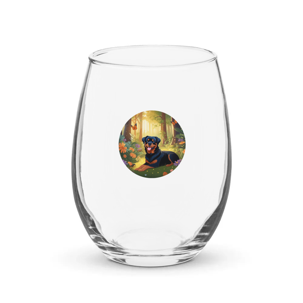 PugMug Custom Rottweiler Stemless Wine Glass