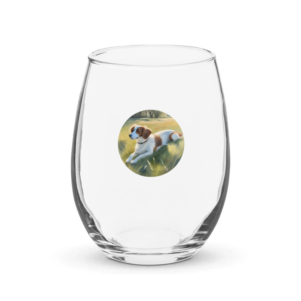 PugMug Custom Brittany Dog Stemless Wine Glass