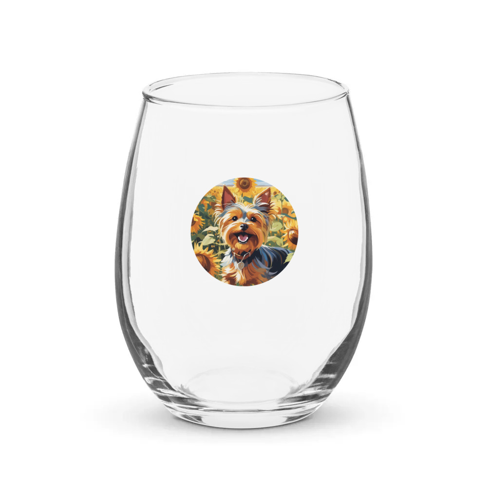 PugMug Custom Yorkshire Terrier Stemless Wine Glass