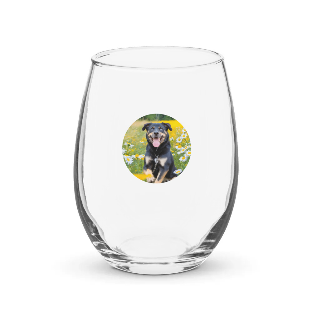 PugMug Custom Blue Stemless Wine Glass
