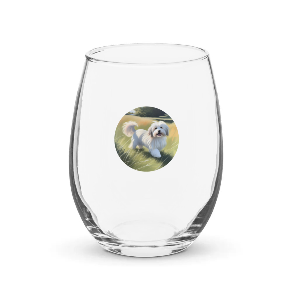 PugMug Custom White Havanese Dog Stemless Wine Glass