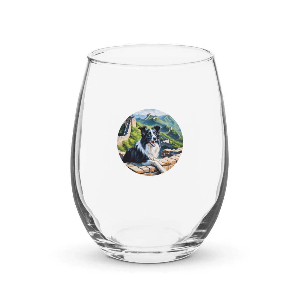 PugMug Custom Border Collie Stemless Wine Glass