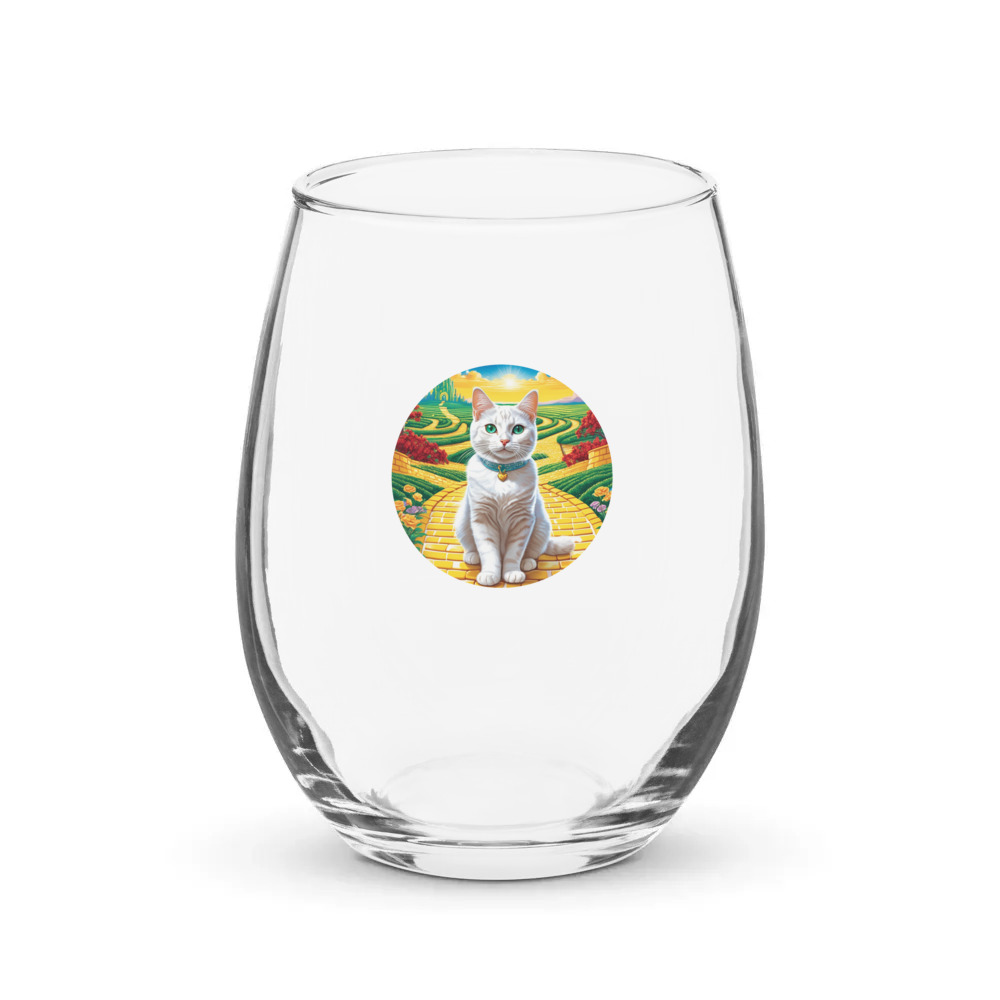 PugMug Custom White Companion Cat Stemless Wine Glass