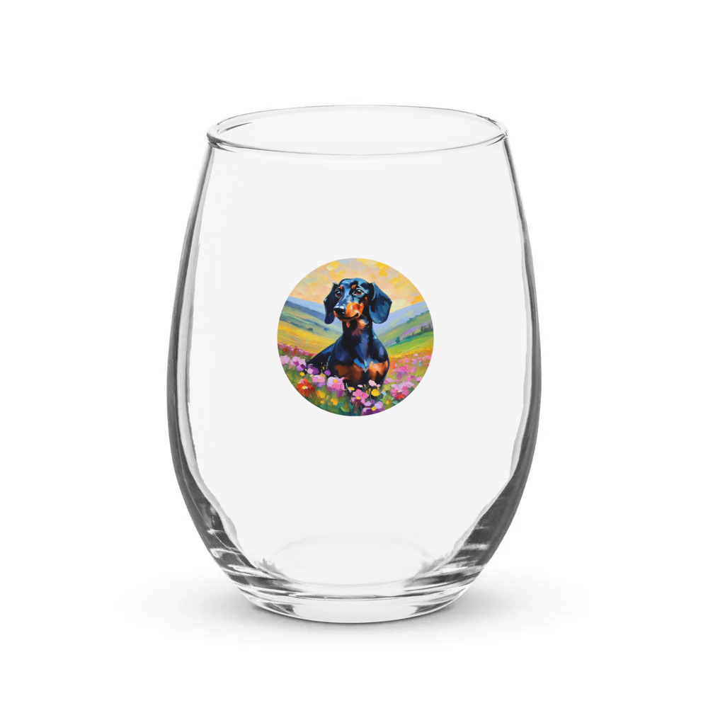 PugMug Custom Black Dachshund Stemless Wine Glass