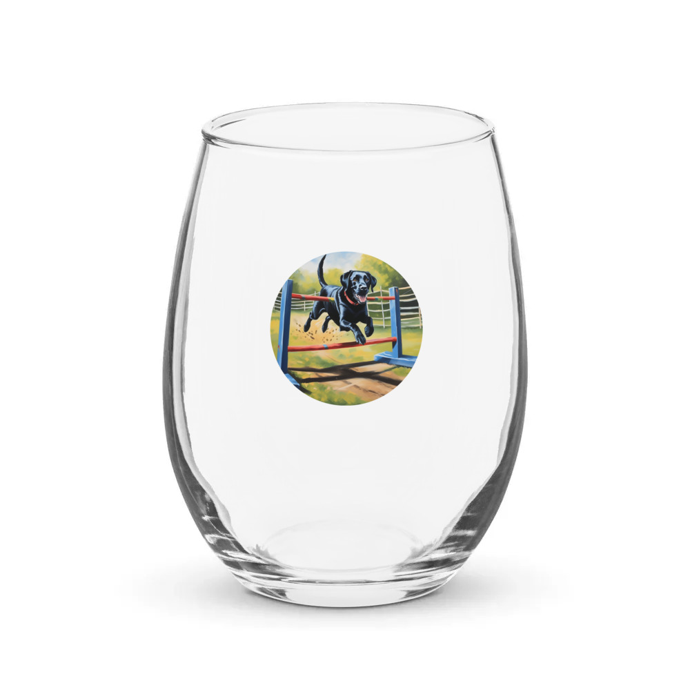 PugMug Custom Black Labrador Retriever Stemless Wine Glass