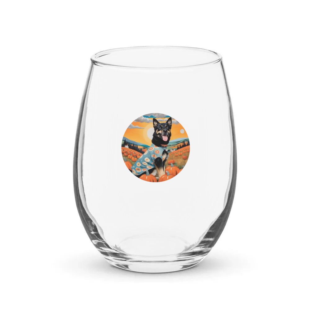 PugMug Custom Blue Stemless Wine Glass