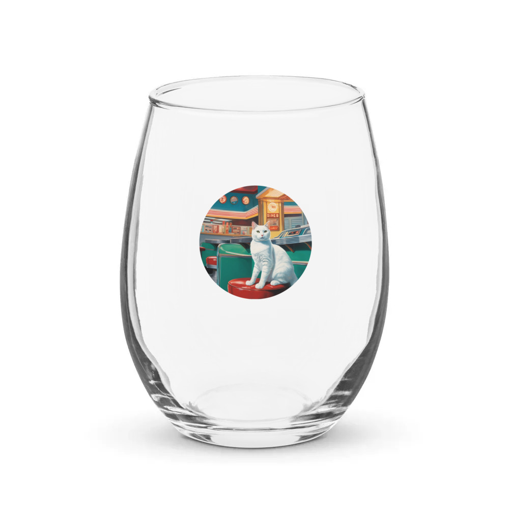 PugMug Custom White Companion Cat Stemless Wine Glass