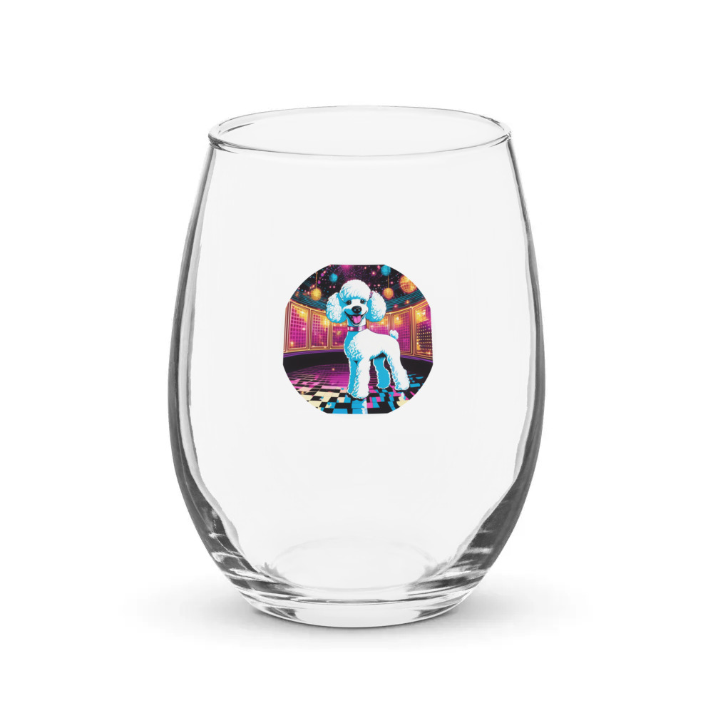 PugMug Custom White Poodle Stemless Wine Glass