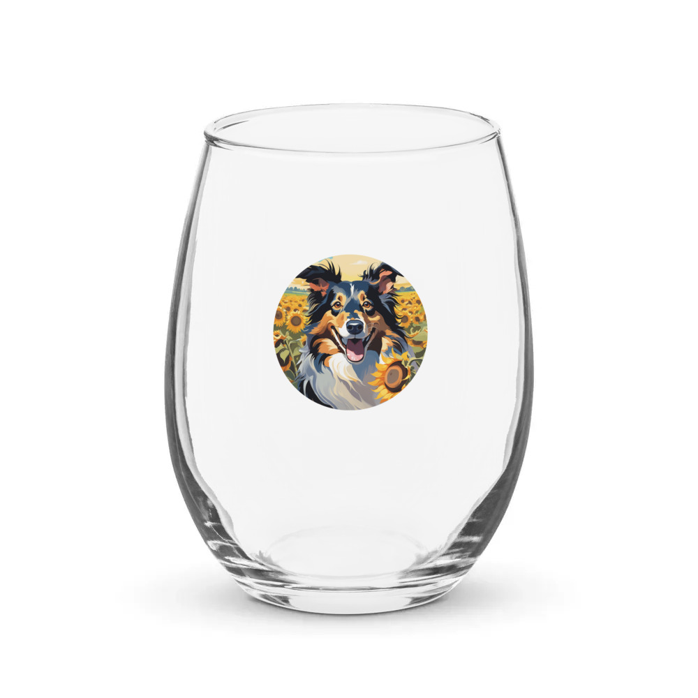 PugMug Custom Collie Stemless Wine Glass