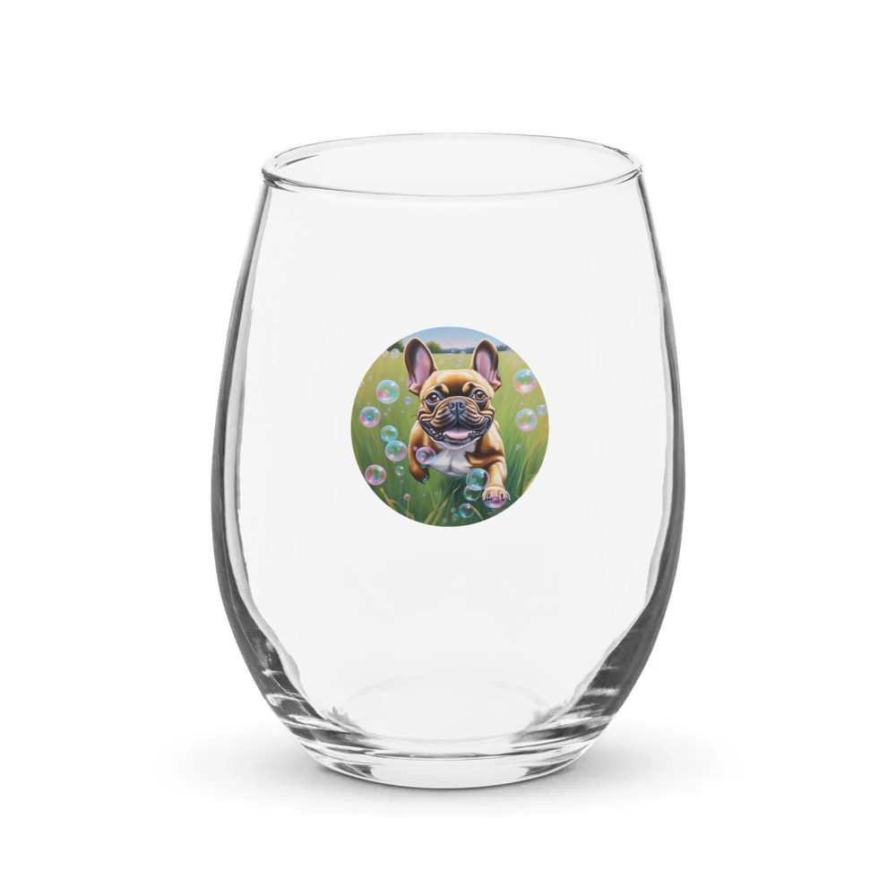 PugMug Custom Tan French Bulldog Stemless Wine Glass