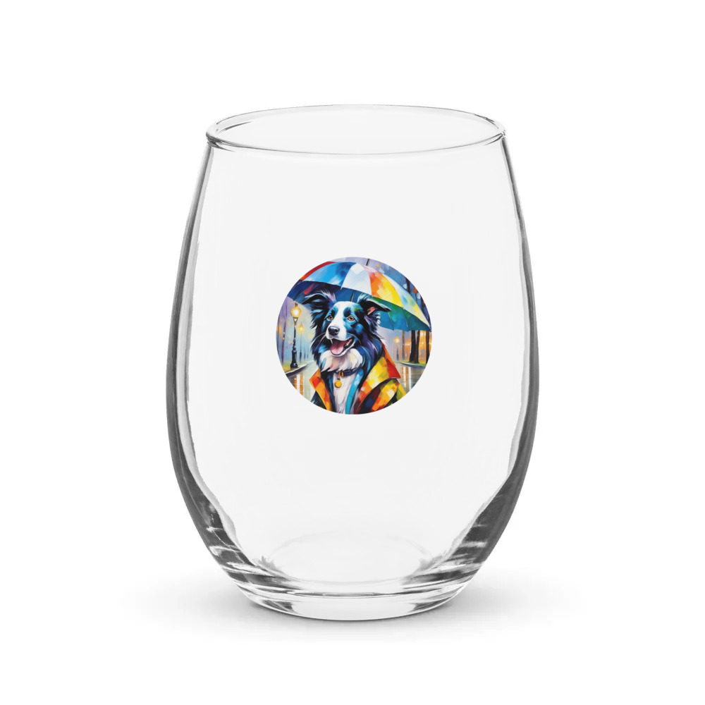 PugMug Custom Border Collie Stemless Wine Glass