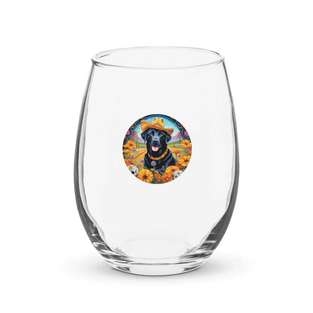 PugMug Custom Black Labrador Retriever Stemless Wine Glass