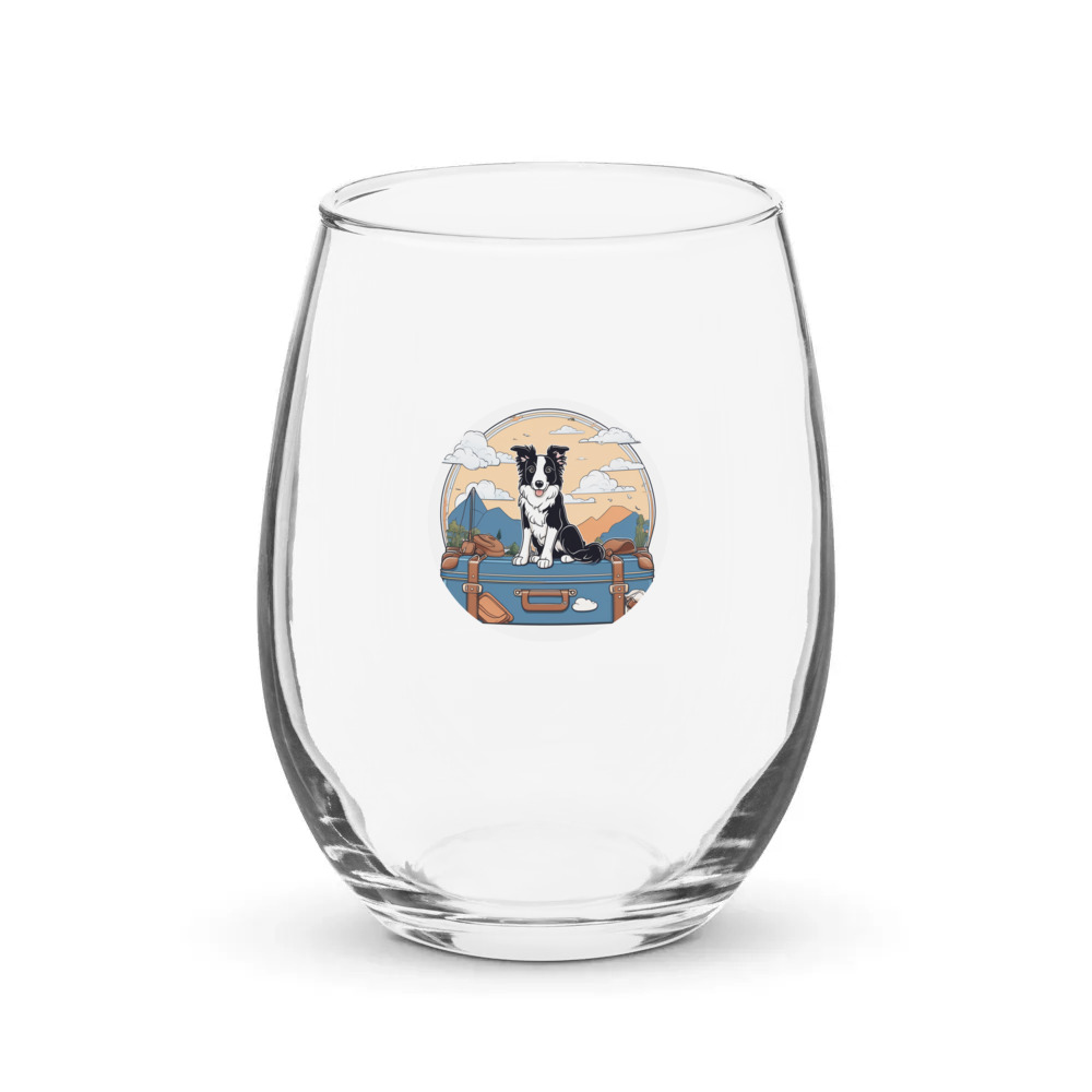 PugMug Custom Border Collie Stemless Wine Glass