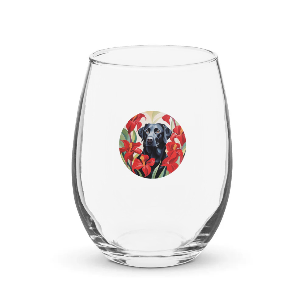 PugMug Custom Black Labrador Retriever Stemless Wine Glass
