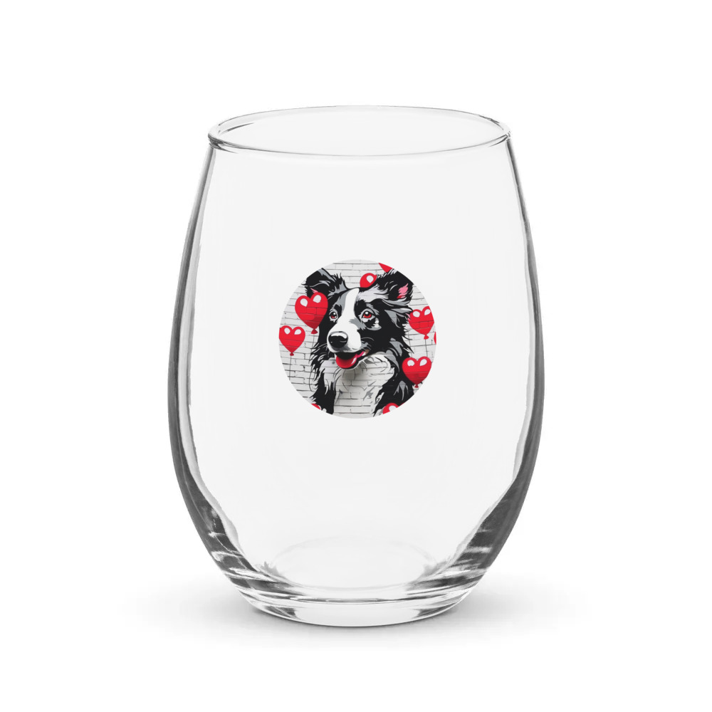 PugMug Custom Border Collie Stemless Wine Glass