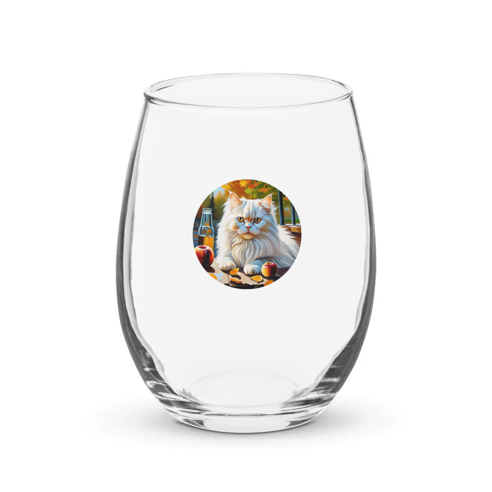 PugMug Custom White Persian Cat Stemless Wine Glass