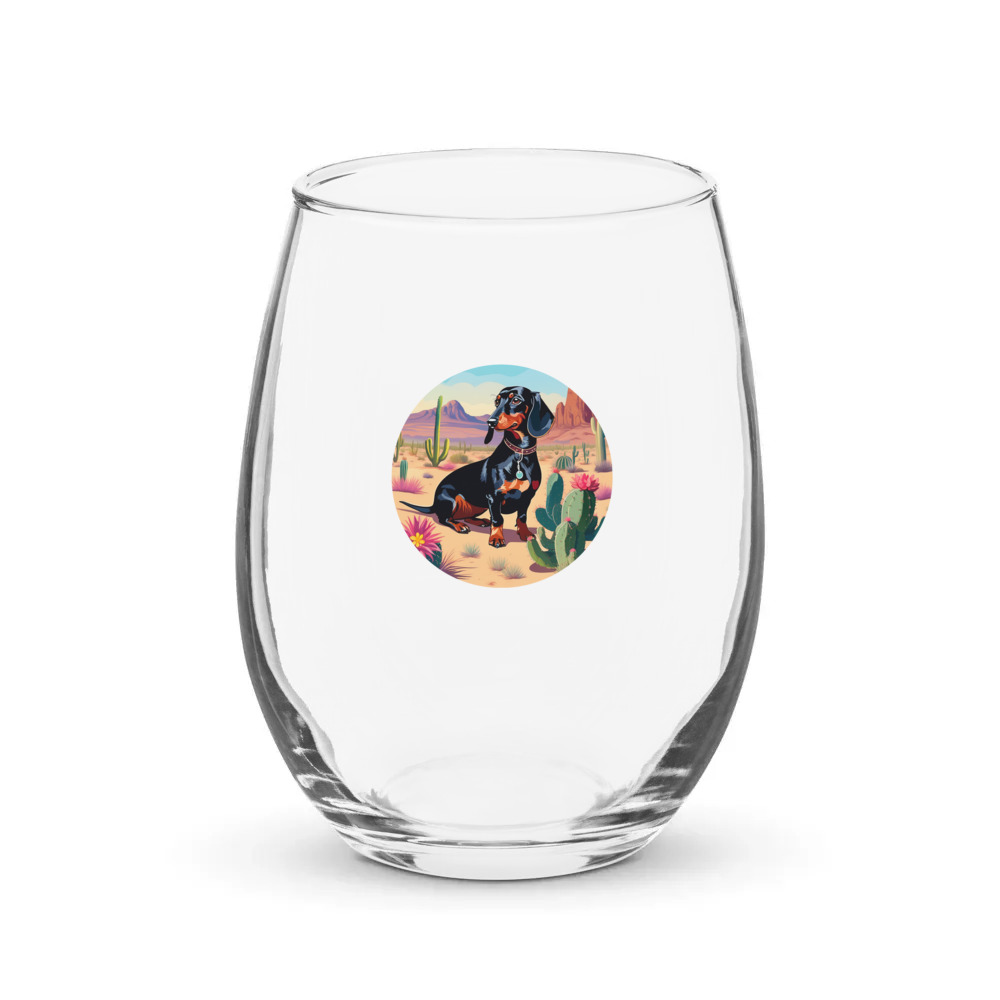 PugMug Custom Black Dachshund Stemless Wine Glass
