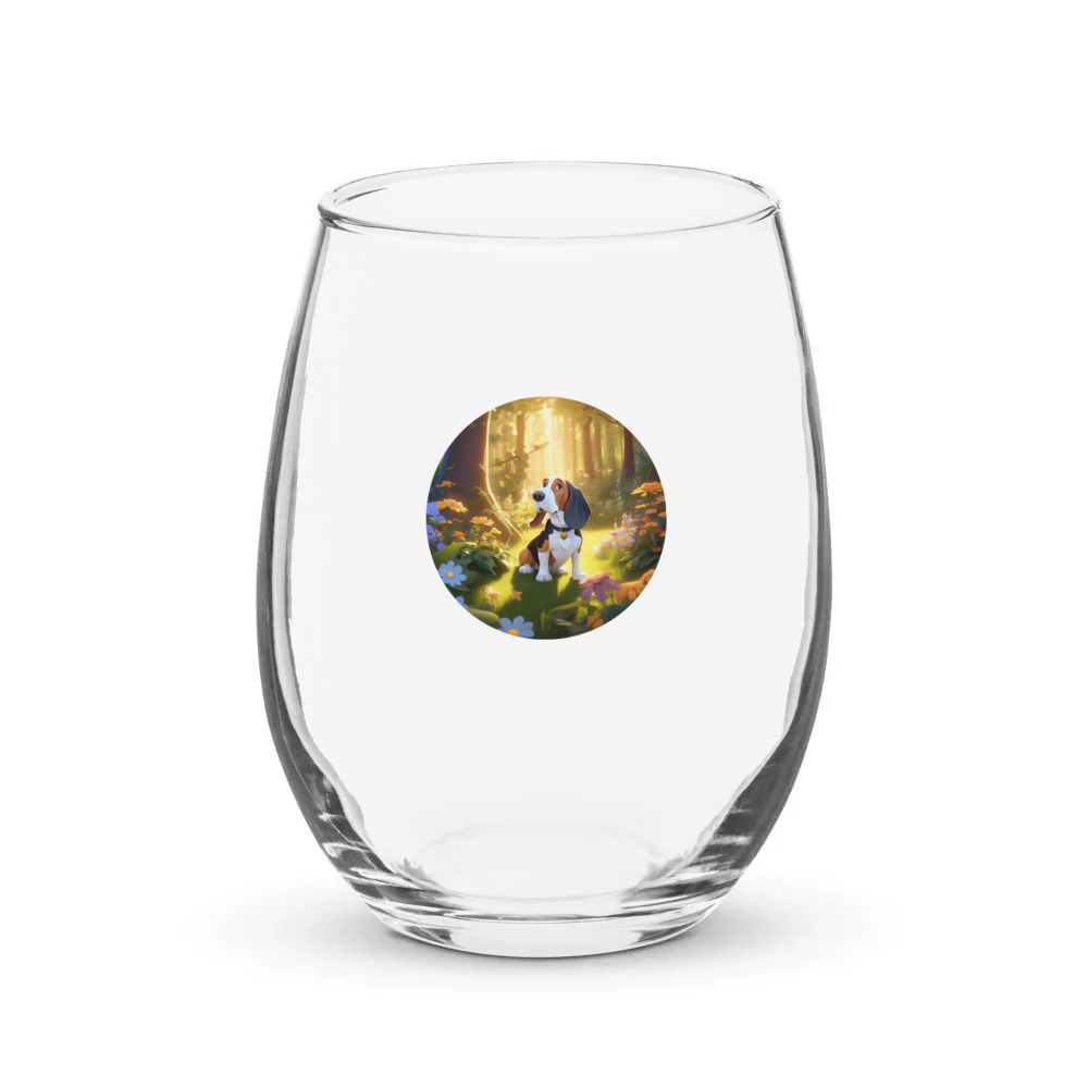 PugMug Custom Basset Hound Stemless Wine Glass
