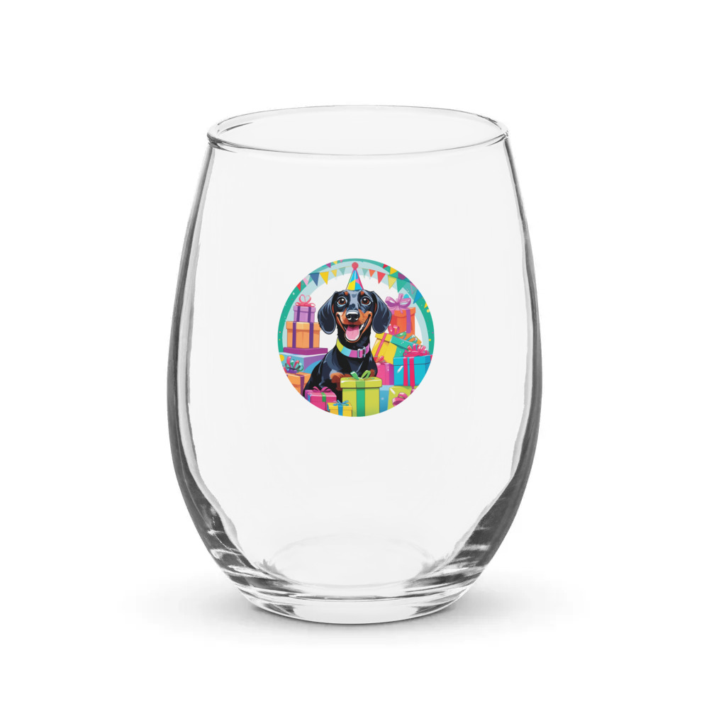 PugMug Custom Black Dachshund Stemless Wine Glass