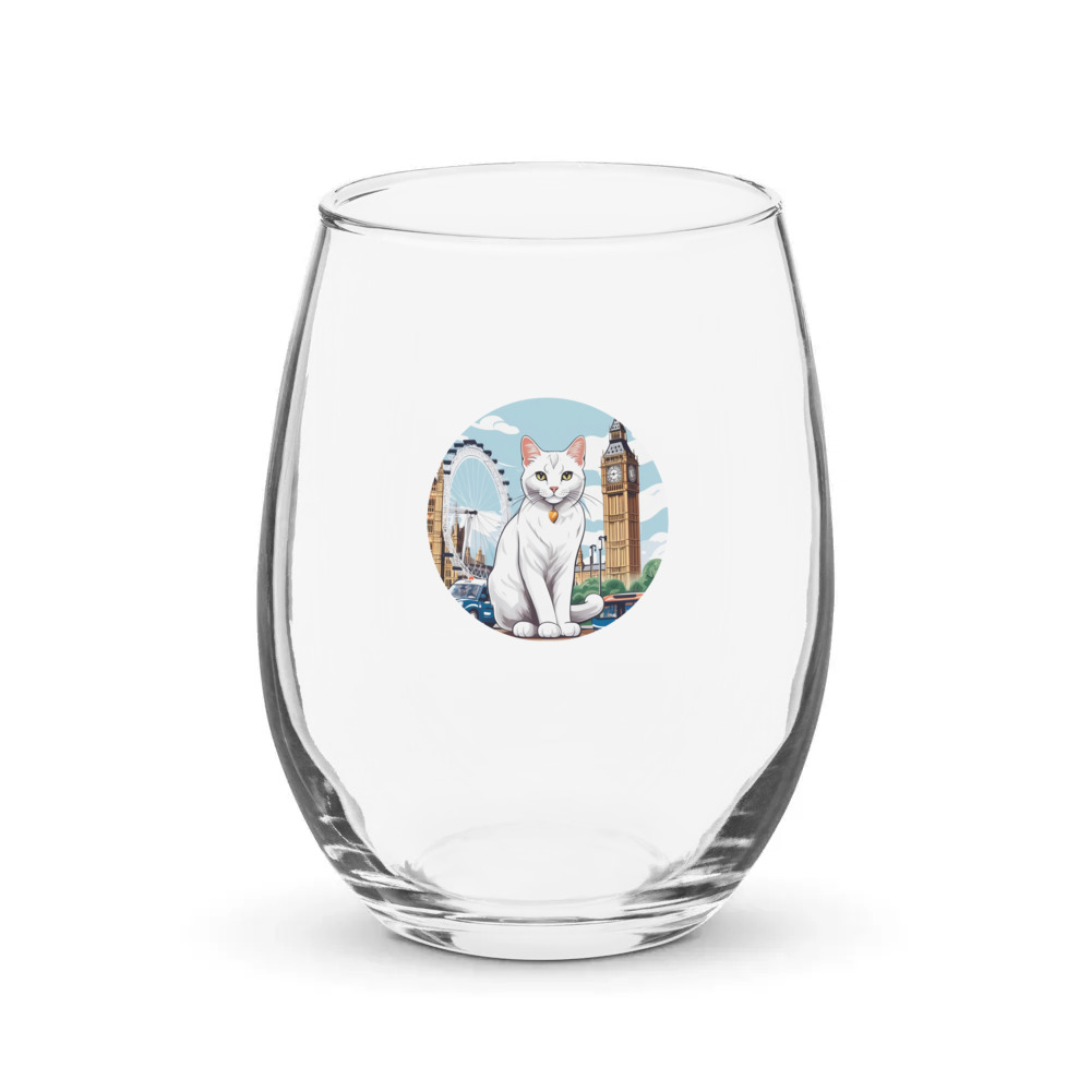 PugMug Custom White Companion Cat Stemless Wine Glass