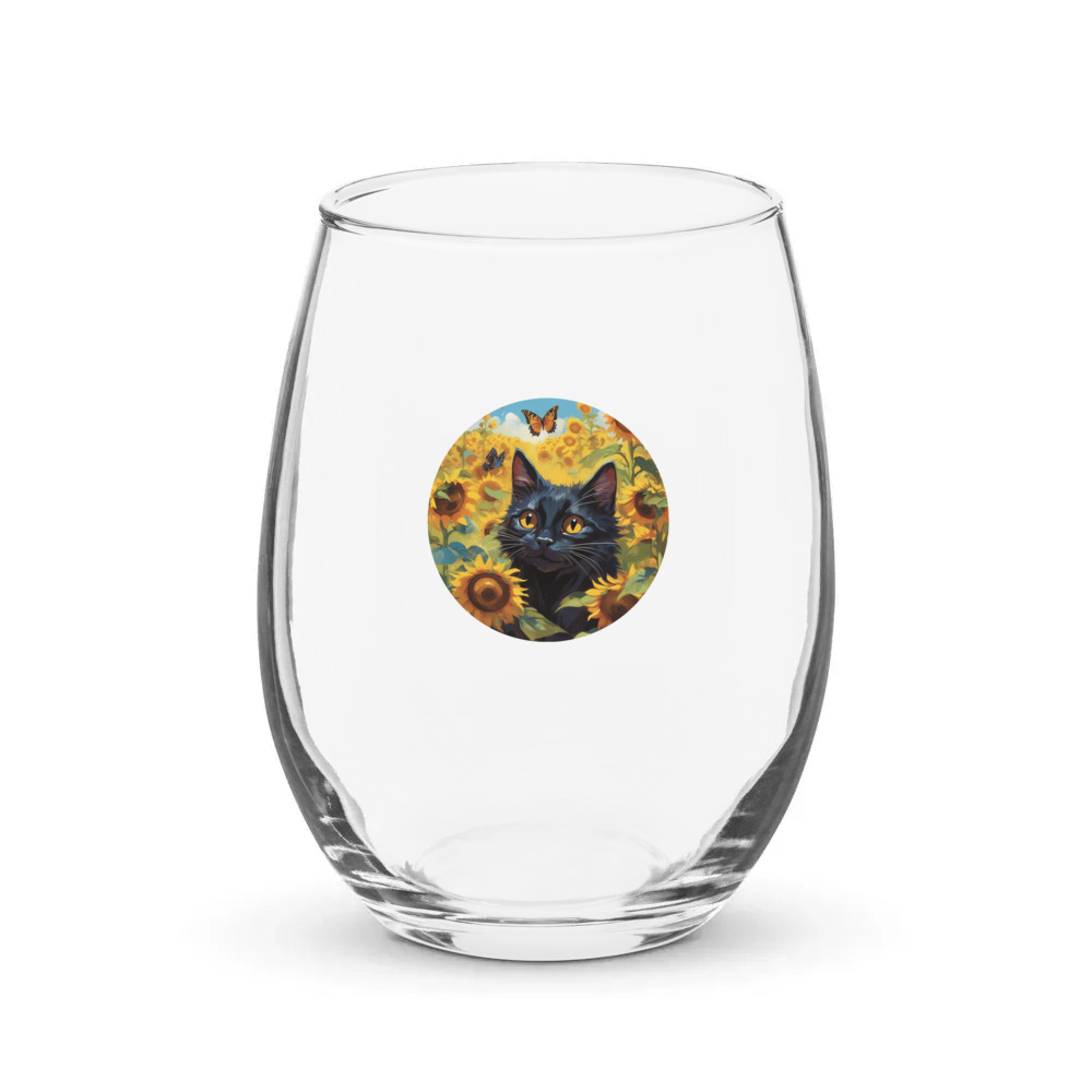 PugMug Custom Black Companion Cat Stemless Wine Glass