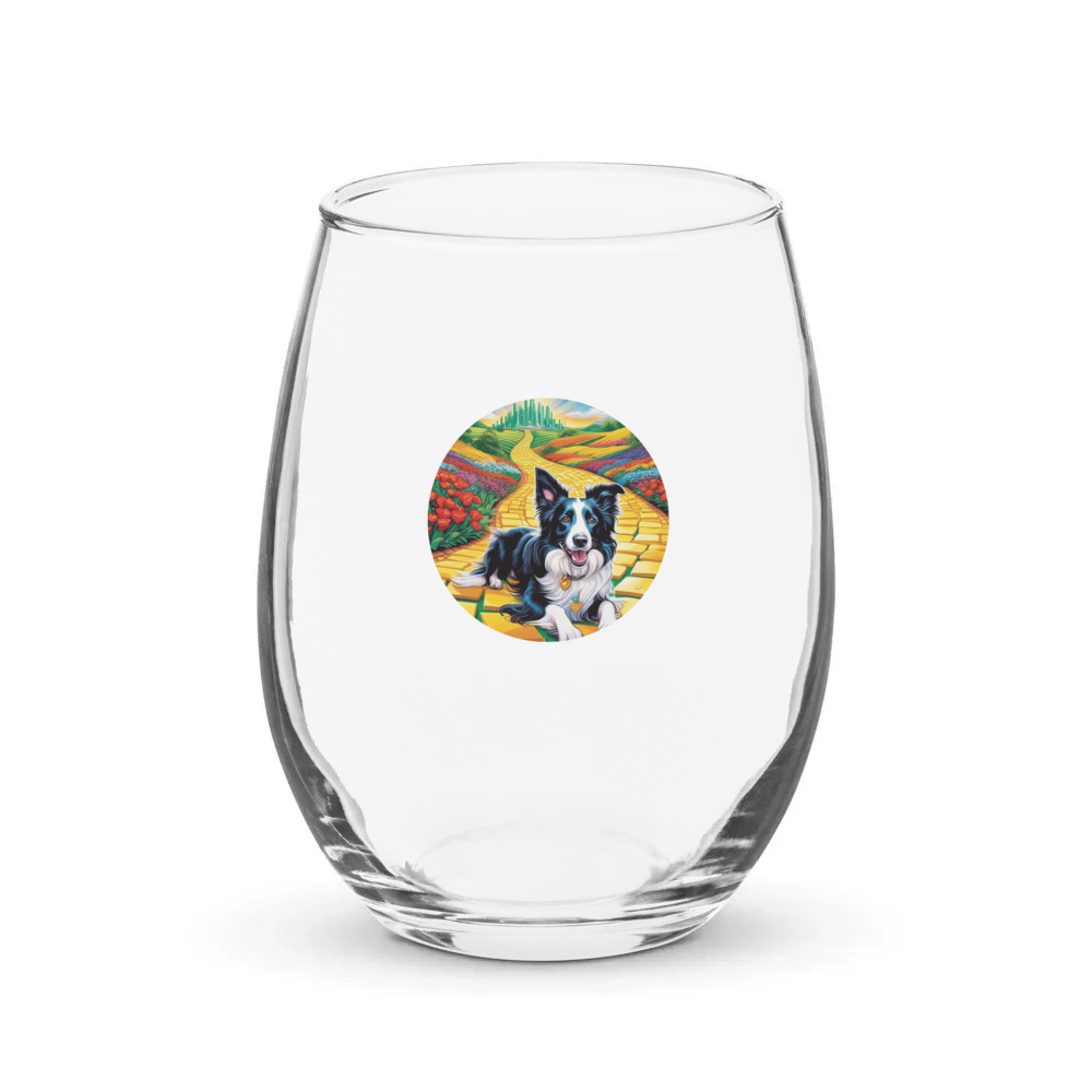 PugMug Custom Border Collie Stemless Wine Glass