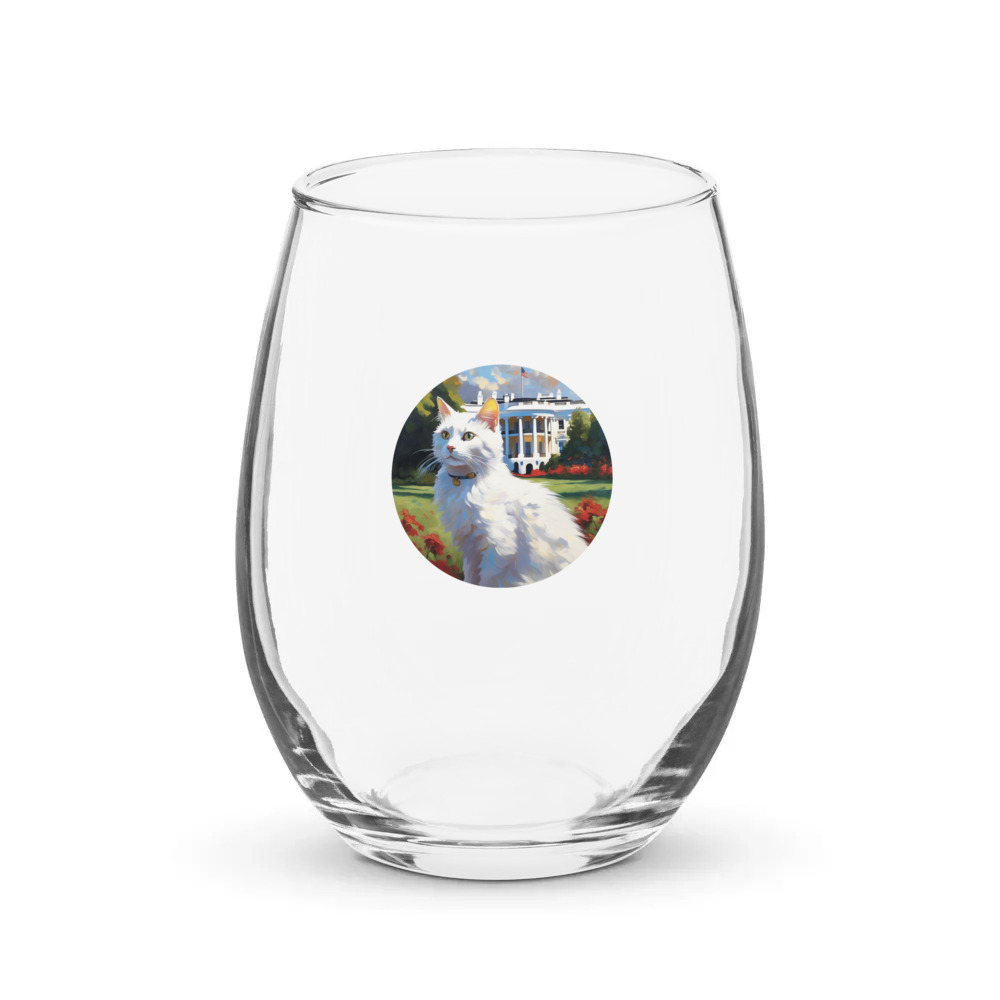 PugMug Custom White Companion Cat Stemless Wine Glass