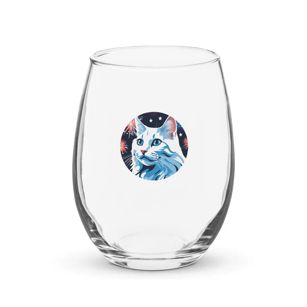PugMug Custom White Companion Cat Stemless Wine Glass