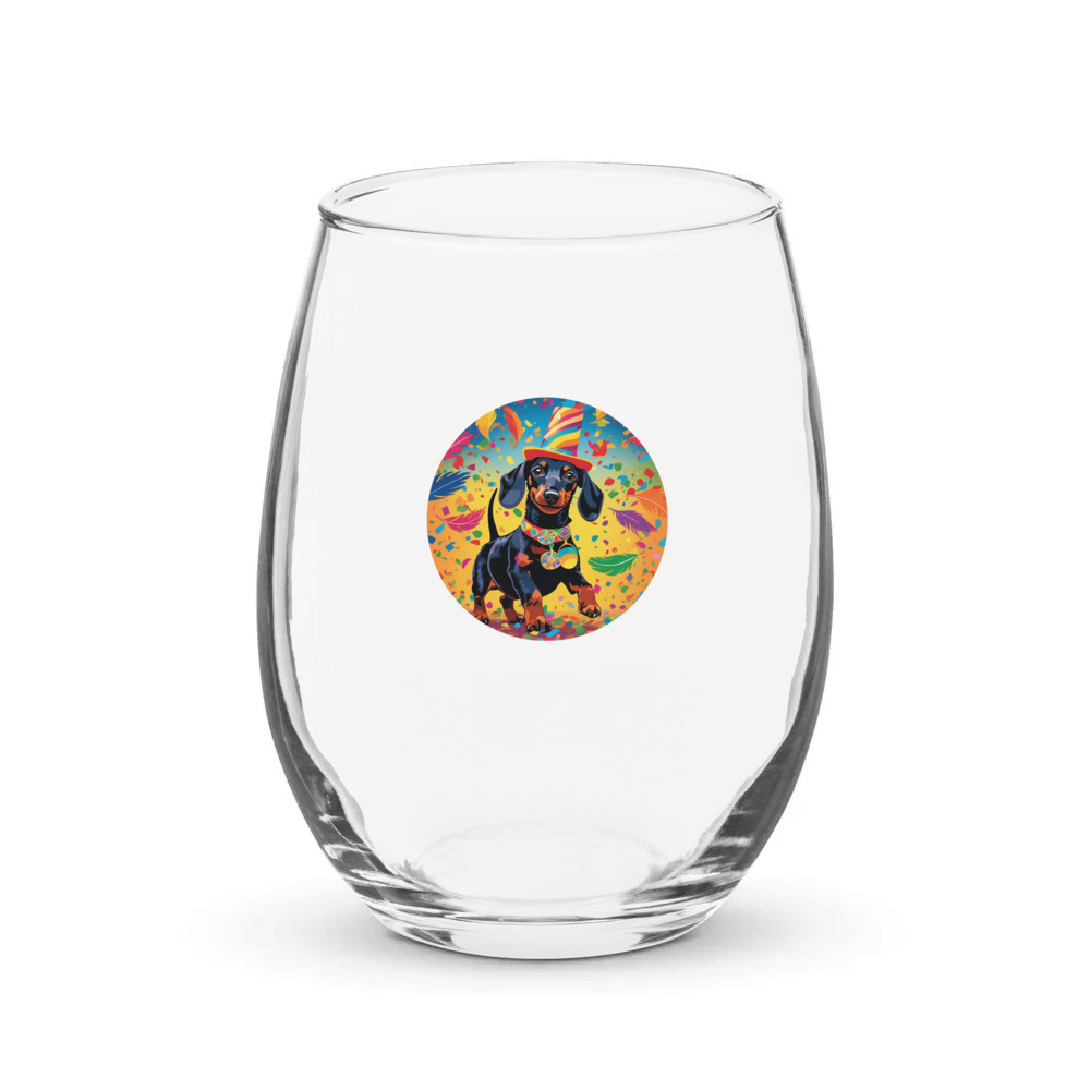 PugMug Custom Black Dachshund Stemless Wine Glass