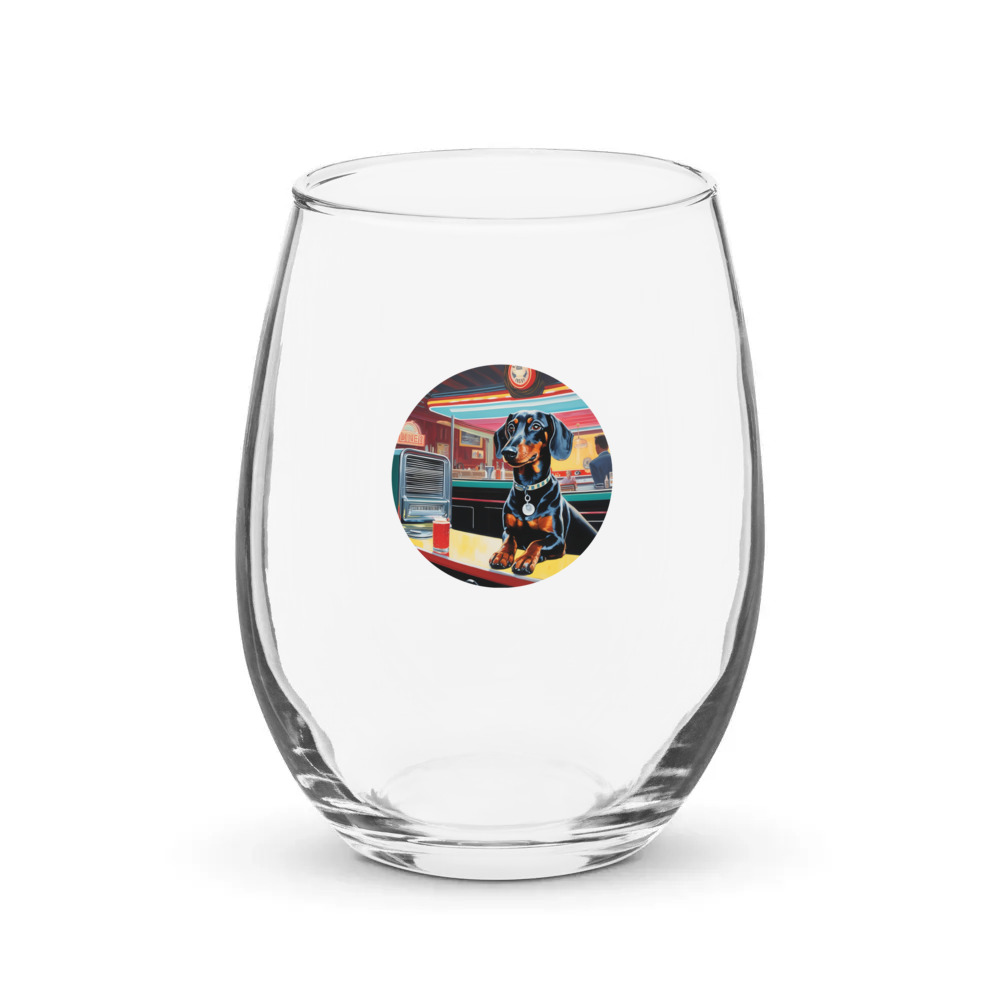 PugMug Custom Black Dachshund Stemless Wine Glass