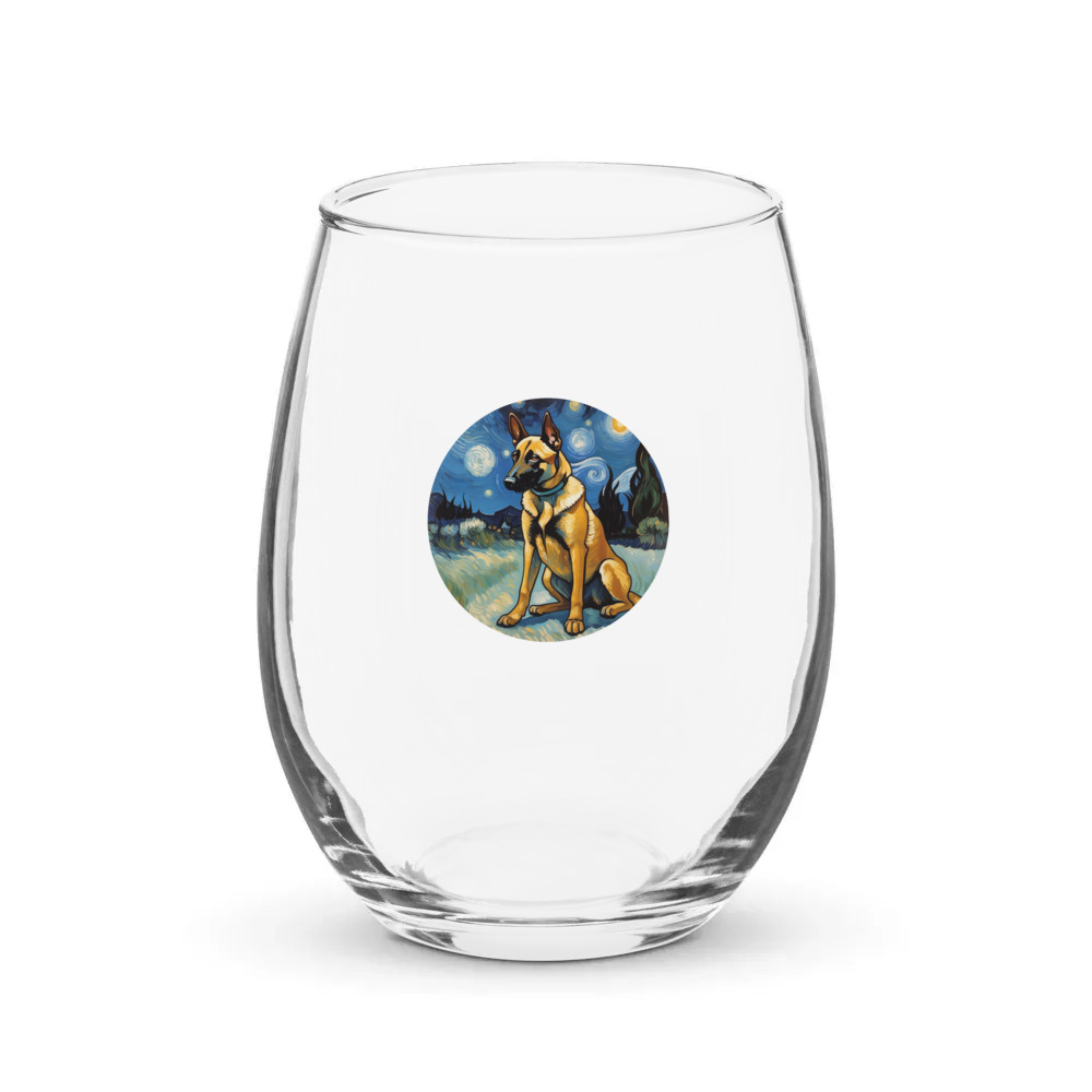PugMug Custom Belgian Malinois Stemless Wine Glass
