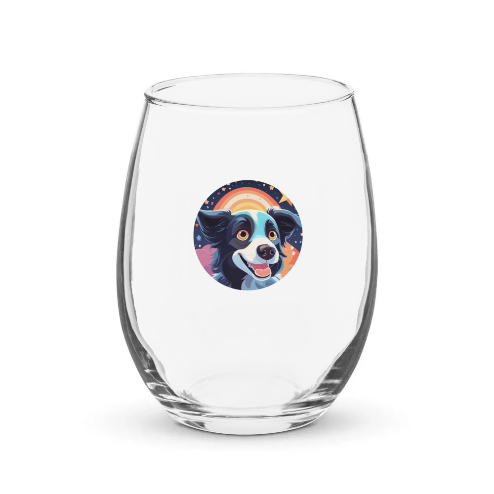 PugMug Custom Border Collie Stemless Wine Glass