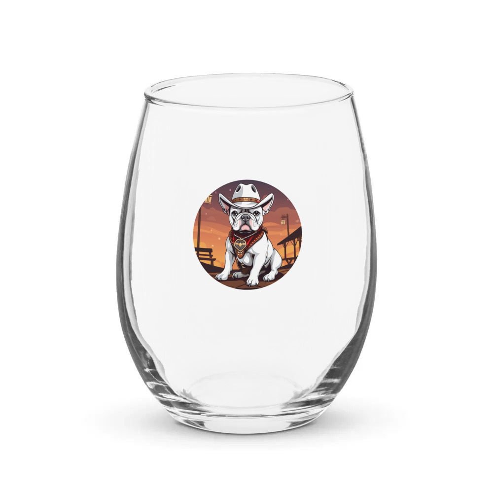 PugMug Custom White French Bulldog Stemless Wine Glass
