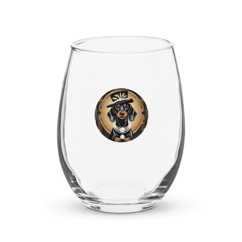 PugMug Custom Black Dachshund Stemless Wine Glass