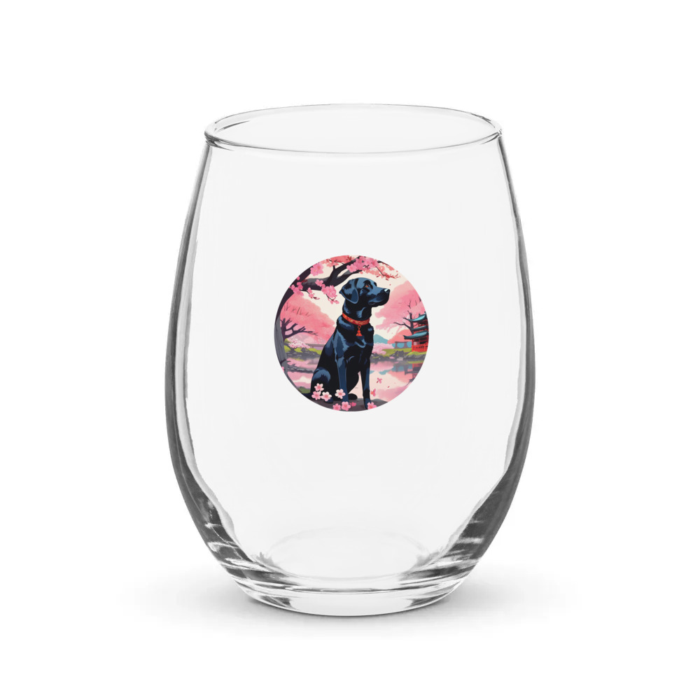 PugMug Custom Black Labrador Retriever Stemless Wine Glass