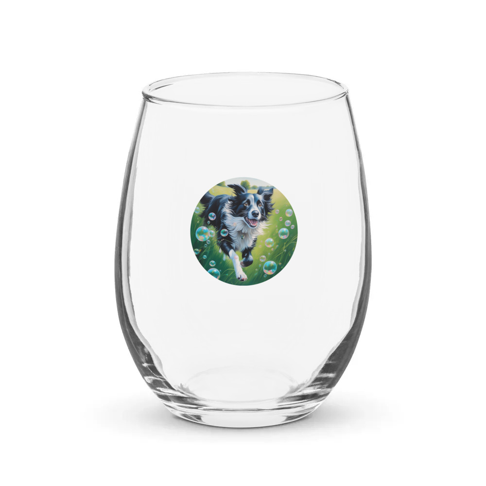 PugMug Custom Border Collie Stemless Wine Glass