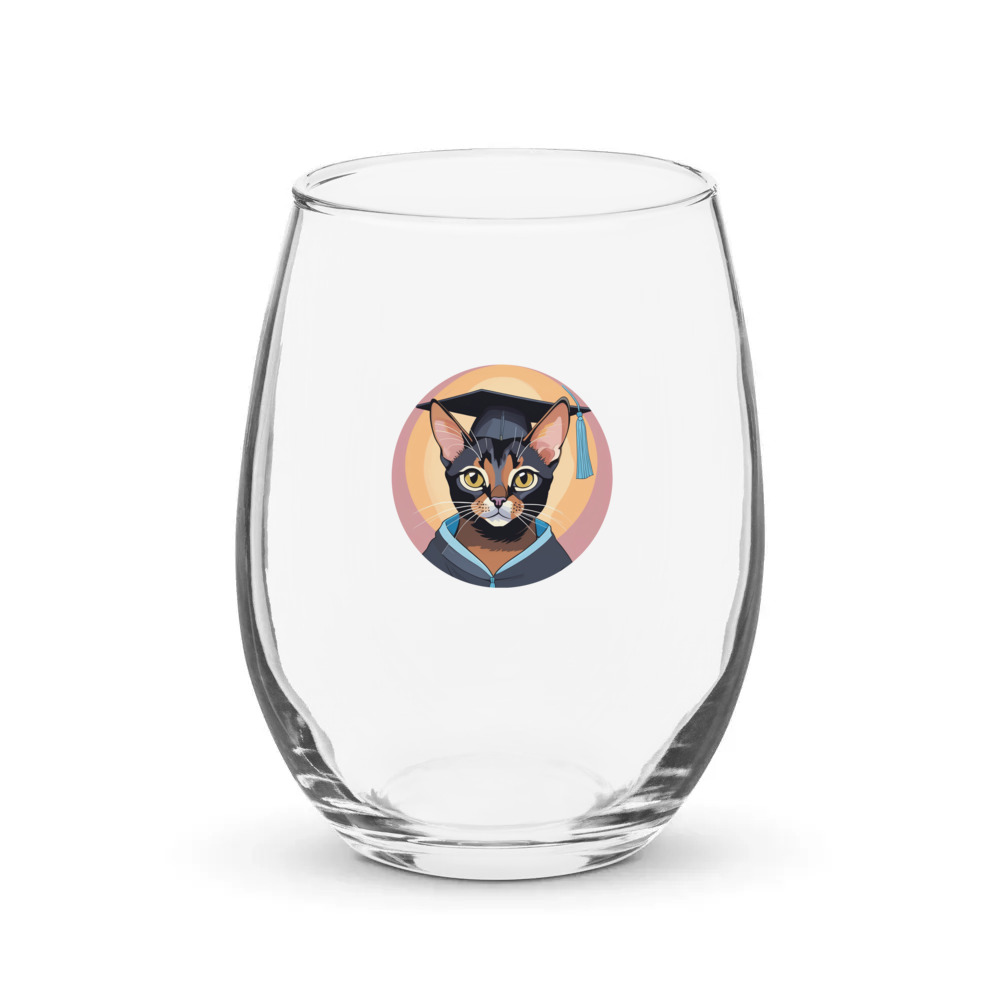 PugMug Custom Black Abyssinian Cat Stemless Wine Glass