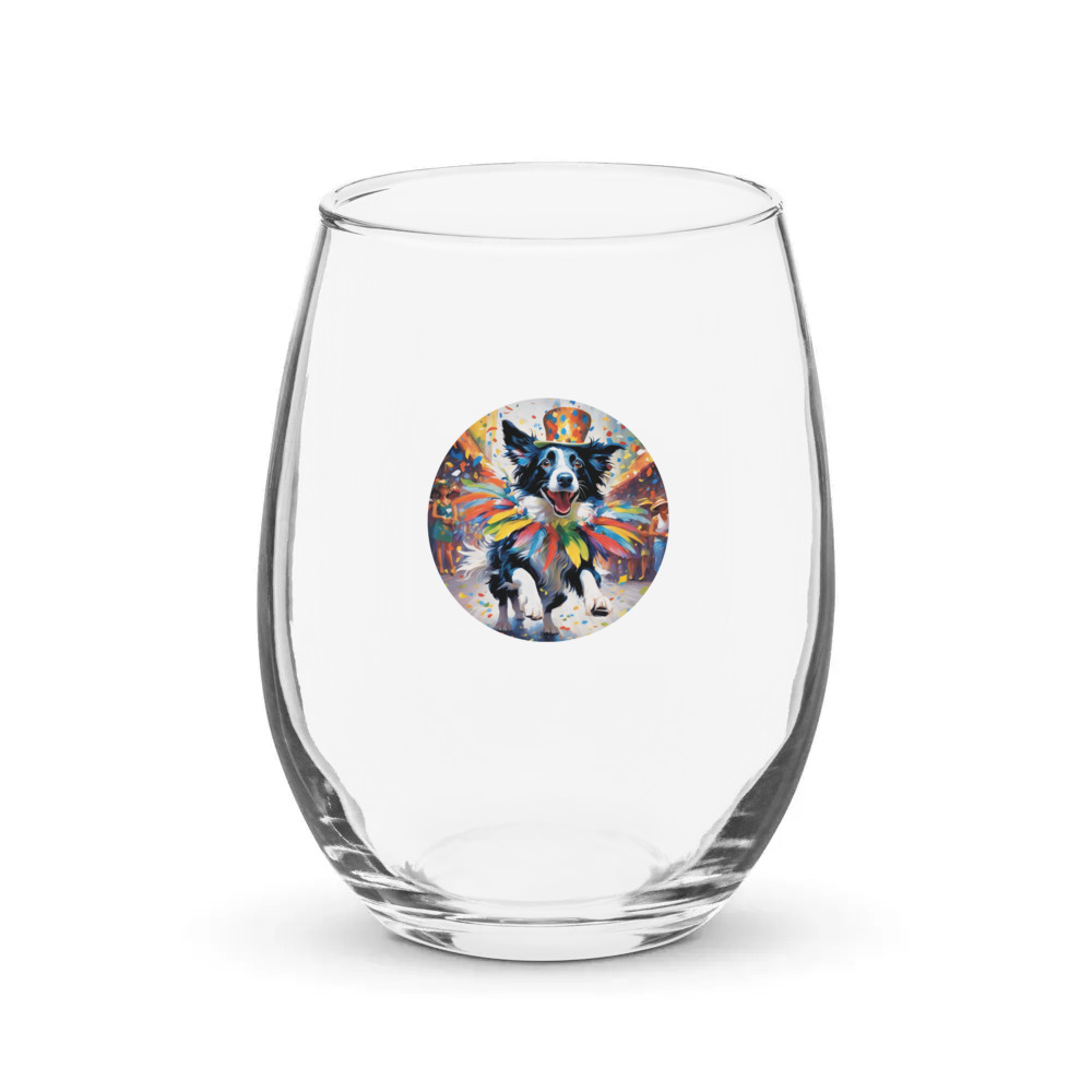 PugMug Custom Border Collie Stemless Wine Glass