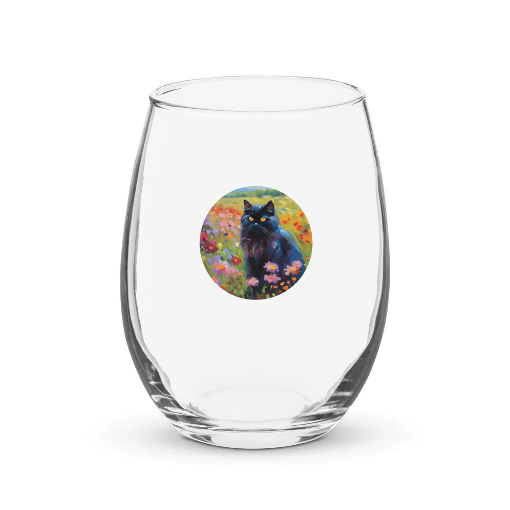 PugMug Custom Black Persian Cat Stemless Wine Glass